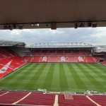 Stadion Anfield, kandang Liverpool, pada hari pertandingan.