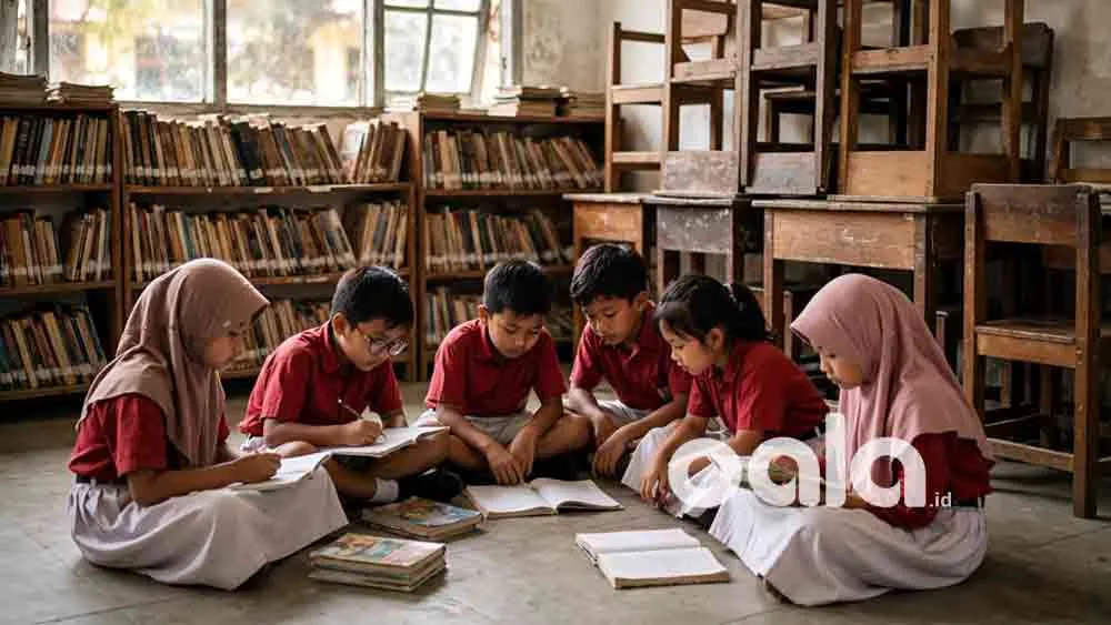 siswa SDN Surabaya belajar lesehan