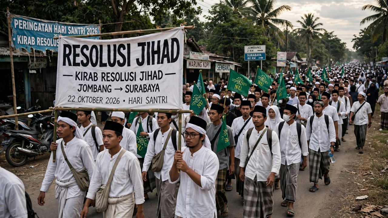 Ilustrasi kirab Resolusi Jihad Hari Santri 2026