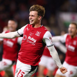 Pemain Fleetwood Town merayakan kemenangan atas Arsenal di Carabao Cup