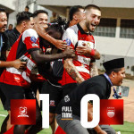 Pemain Madura United merayakan gol kemenangan 1-0 atas Persib Bandung di Stadion Gelora Madura Ratu Pamelingan