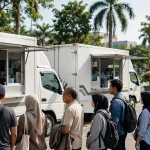 Warga mengantre di depan mobil layanan Samsat dan SIM keliling di Surabaya