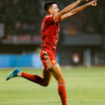 Pemain Persija Jakarta merayakan gol ke gawang Arema FC pada pertandingan Super League 2026/2027 di Stadion Patriot Candrabhaga, Bekasi