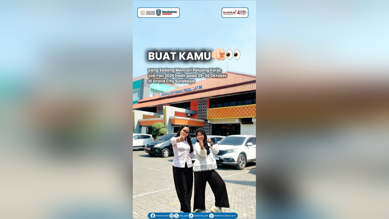 Promosi Job Fair Inklusif 2026 Disnakertrans Jawa Timur yang digelar di Grand City Surabaya pada 29–30 Oktober 2026 — loker Surabaya hari ini