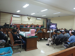 Suasana ruang sidang pemeriksaan saksi perkara pungli perizinan Dinas ESDM Jatim di Pengadilan Tipikor Surabaya