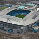 Stadion Etihad, markas Manchester City di Manchester, dari udara.